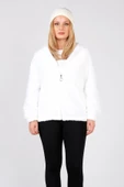 Kadın Kapüşonlu Peluş Mont Beyaz - 5