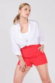 Kadın Bel Lastikli Pileli Şort Kırmızı thumbnail 4