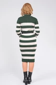 Kadın Kemerli Çizgili Triko Elbise Zümrüt - 6