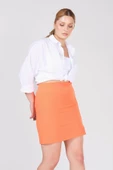 Kadın Astarlı Yan Yırtmaçlı Etek Turuncu - 1
