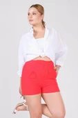 Kadın Bel Lastikli Pileli Şort Kırmızı thumbnail 3