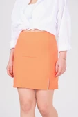 Kadın Astarlı Yan Yırtmaçlı Etek Turuncu - 5