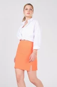 Kadın Astarlı Yan Yırtmaçlı Etek Turuncu - 3