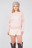 Kadın Nakış İşlemeli Oversize Kazak Pudra - 4