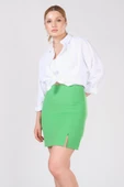 Kadın Astarlı Yan Yırtmaçlı Etek Yeşil - 4