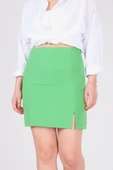 Kadın Astarlı Yan Yırtmaçlı Etek Yeşil - 5