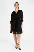 Kadın Kruvaze Şifon Elbise Siyah - 2