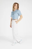 Kadın Kısa Kol Crop Gömlek Mavi - 4