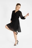 Kadın Kruvaze Şifon Elbise Siyah - 3