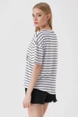 Kadın Çizgili Oversize Tshirt Beyaz - 5