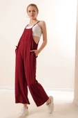 Kadın Askılı Tulum Bordo - 4
