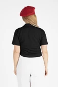 Kadın Kısa Kol Crop Gömlek Siyah - 5