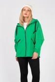 Kadın Paraşüt Kumaş Kapüşonlu Yağmuluk Yeşil thumbnail 3