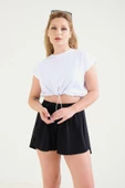 Kadın Bel Lastikli Crop T-Shirt Beyaz - 6