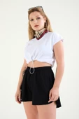 Kadın Bel Lastikli Crop T-Shirt Beyaz - 3