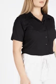 Kadın Kısa Kol Crop Gömlek Siyah - 6