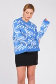 Kadın Oversize Triko Kazak Mavi - 3