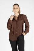 Kadın Bağlamalı Gömlek Kahverengi - 1