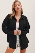 Kadın Tek Cepli Oversize Gömlek Siyah - 5
