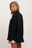 Kadın Tek Cepli Oversize Gömlek Siyah - 6