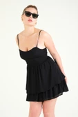 Kadın Aslıkı Fırfırlı Kısa  Elbise Siyah - 5