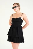 Kadın Aslıkı Fırfırlı Kısa  Elbise Siyah - 4