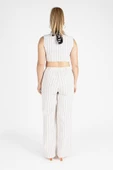 Kadın Çizgili Yelekli Takım Ekru - 3