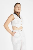 Kadın Çizgili Yelekli Takım Ekru - 4
