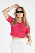 Kadın Kısa Kol Crop Gömlek Fuşya - 3