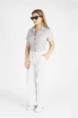 Kadın Kısa Kol Crop Gömlek Gri - 2