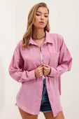 Kadın Tek Cepli Oversize Gömlek Pembe - 3