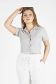 Kadın Kısa Kol Crop Gömlek Gri - 4
