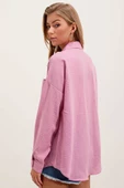 Kadın Tek Cepli Oversize Gömlek Pembe - 5