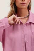 Kadın Tek Cepli Oversize Gömlek Pembe - 4