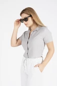 Kadın Kısa Kol Crop Gömlek Gri - 3
