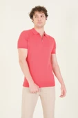 Erkek Yarım Fermuarlı Polo Yaka Merserize T-Shirt Mercan - 2