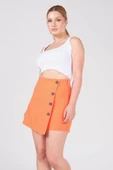 Kadın Düğme Detaylı Şort Etek Turuncu thumbnail 2