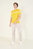 Erkek Sıfır Yaka Çizgili Merserize T-Shirt Sarı - 1