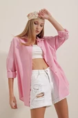 Kadın Oversize Gömlek Pembe - 5