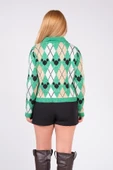 Kadın Polo Yaka Baklava Desen Triko Hırka Yeşil - 6