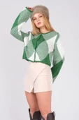 Kadın Baklava Desenli Kısa Triko Hırka Yeşil thumbnail 2