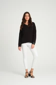 Kadın V Yaka Oversize Bluz Siyah - 5
