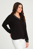 Kadın V Yaka Oversize Bluz Siyah - 3