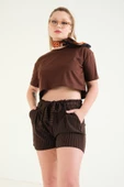 Kadın Crop T-Shirt Kahverengi - 5