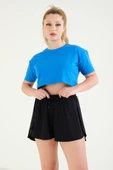 Kadın Crop T-Shirt Saks Mavi - 4