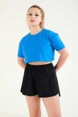 Kadın Crop T-Shirt Saks Mavi - 2