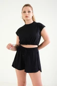 Kadın Bel Lastikli Crop T-Shirt Siyah - 3