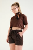 Kadın Crop T-Shirt Kahverengi - 1
