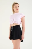 Kadın Bel Lastikli Crop T-Shirt Pembe - 5