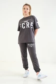 Kadın Baskılı Oversize İkili Takım Antrasit - 1